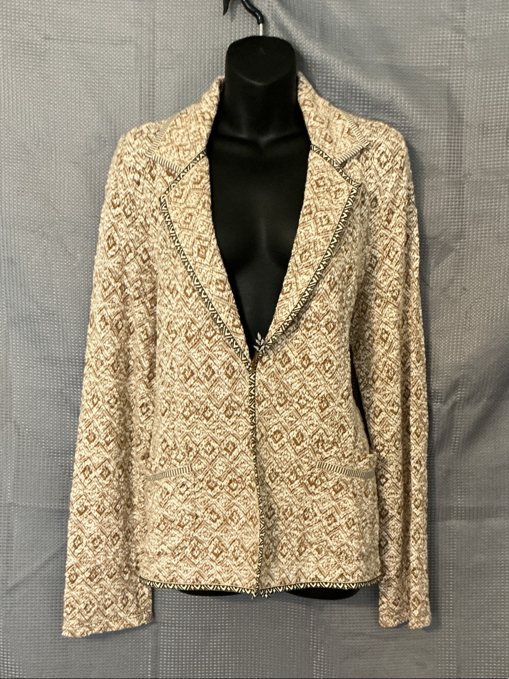 Anthropologie Cream and Brown Knit Blazer Jacket